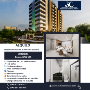 Apartamentos de um e dois quartos para alugar em Ciudad del Este, Paraguai.